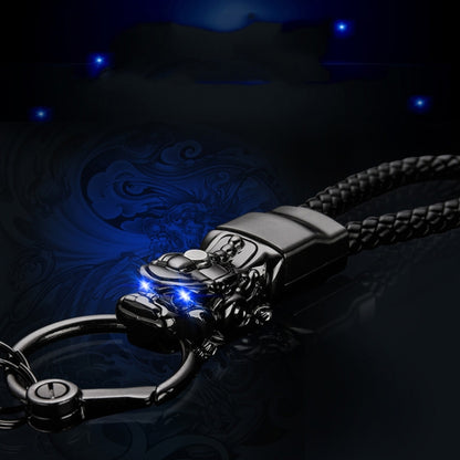 Braided Leather Rope Brave Troops Keychain With LED Light Metal Pendant, Leather Rope Black, Leather Rope White, Leather Rope White+Gray, Leather Rope Golden +Orange