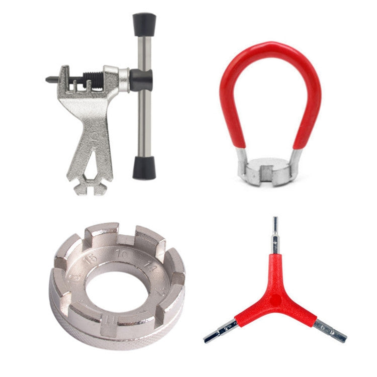 Chrome Molybdenum Steel Mountain Bike Spoke Wrench Set, Silver 8 Port+Spoke Wrench, 4pcs/set Spoke Tools, Wrench+Spoke Wrench+Valve Core Lock+2 Tire Lever, Red Wrench+Silver 8 Port+Wrench, 2 Silver 8 Port+Red Wrench