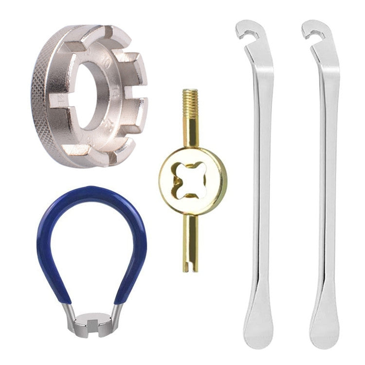 Chrome Molybdenum Steel Mountain Bike Spoke Wrench Set, Silver 8 Port+Spoke Wrench, 4pcs/set Spoke Tools, Wrench+Spoke Wrench+Valve Core Lock+2 Tire Lever, Red Wrench+Silver 8 Port+Wrench, 2 Silver 8 Port+Red Wrench