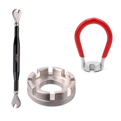 Chrome Molybdenum Steel Mountain Bike Spoke Wrench Set, Silver 8 Port+Spoke Wrench, 4pcs/set Spoke Tools, Wrench+Spoke Wrench+Valve Core Lock+2 Tire Lever, Red Wrench+Silver 8 Port+Wrench, 2 Silver 8 Port+Red Wrench