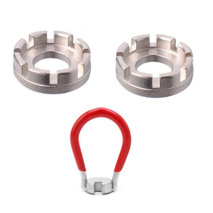 Chrome Molybdenum Steel Mountain Bike Spoke Wrench Set, Silver 8 Port+Spoke Wrench, 4pcs/set Spoke Tools, Wrench+Spoke Wrench+Valve Core Lock+2 Tire Lever, Red Wrench+Silver 8 Port+Wrench, 2 Silver 8 Port+Red Wrench