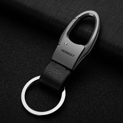 HONEST Leather Car Keychain Simple Circle Ring Pendant Keychain