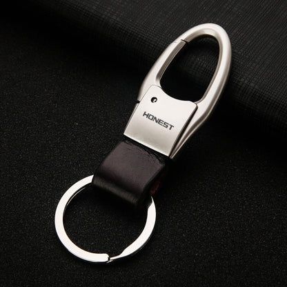 HONEST Leather Car Keychain Simple Circle Ring Pendant Keychain