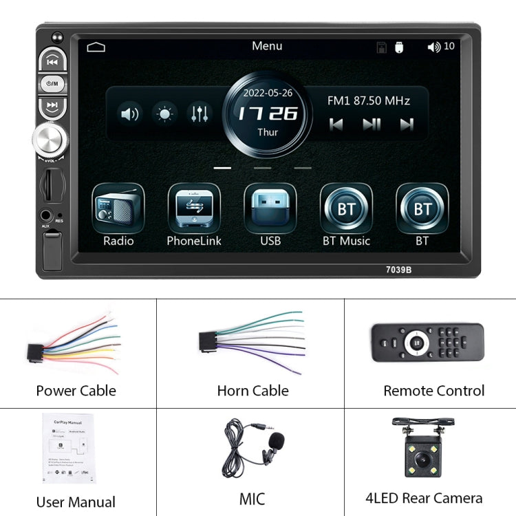 F133 7 Inches MP5 Bluetooth Player Universal Wired CarPlay Reversing Image Integrated, Style:, 7 Inches Standard+12 Lights Camera, 7 Inches Standard, 7 Inches Standard+4 Lights Camera