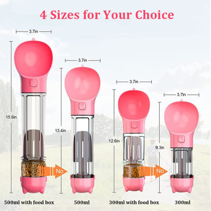 3 in 1 Leakproof Outdoor Dog Water Fountain Portable Pet Drinking Bottle, 300ml, 300ml+Food Box, 500ml, 500ml+Food Box