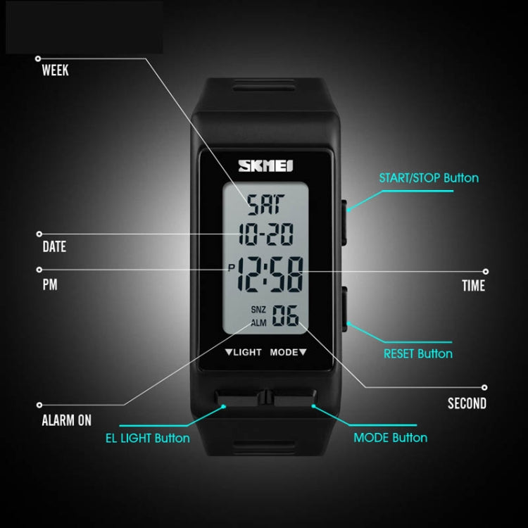 SKMEI 1362 Sports Electronic Watch Fashion Waterproof Countdown Children LED Watch, 1362(Black)