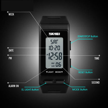 SKMEI 1362 Sports Electronic Watch Fashion Waterproof Countdown Children LED Watch, 1362(Black)