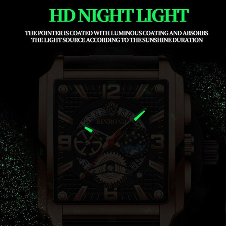 BINBONG B6575 Men Vintage Square Multifunctional Waterproof Luminous Quartz Watch, Black-Rose Gold-Black-Rose, Black-Black-Black-White, Black-Black-Black-Rose, Full Gold-Black, White-Black, Brown Leather-Rose Gold-Black, Black Leather-Rose Gold-Black