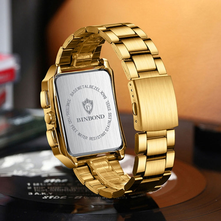 BINBONG B6575 Men Vintage Square Multifunctional Waterproof Luminous Quartz Watch, Black-Rose Gold-Black-Rose, Black-Black-Black-White, Black-Black-Black-Rose, Full Gold-Black, White-Black, Brown Leather-Rose Gold-Black, Black Leather-Rose Gold-Black