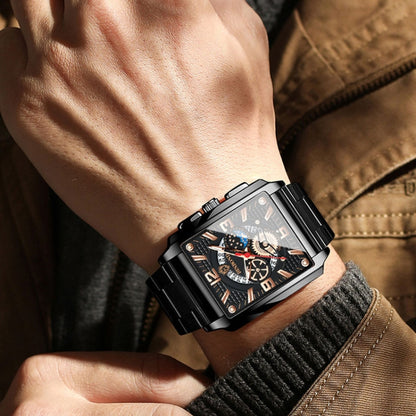 BINBONG B6575 Men Vintage Square Multifunctional Waterproof Luminous Quartz Watch, Black-Rose Gold-Black-Rose, Black-Black-Black-White, Black-Black-Black-Rose, Full Gold-Black, White-Black, Brown Leather-Rose Gold-Black, Black Leather-Rose Gold-Black