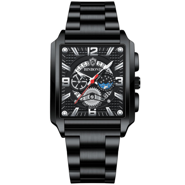 BINBONG B6575 Men Vintage Square Multifunctional Waterproof Luminous Quartz Watch, Black-Rose Gold-Black-Rose, Black-Black-Black-White, Black-Black-Black-Rose, Full Gold-Black, White-Black, Brown Leather-Rose Gold-Black, Black Leather-Rose Gold-Black