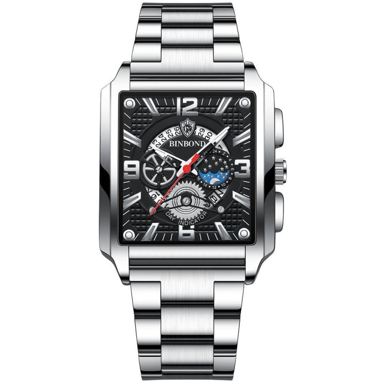 BINBONG B6575 Men Vintage Square Multifunctional Waterproof Luminous Quartz Watch, Black-Rose Gold-Black-Rose, Black-Black-Black-White, Black-Black-Black-Rose, Full Gold-Black, White-Black, Brown Leather-Rose Gold-Black, Black Leather-Rose Gold-Black