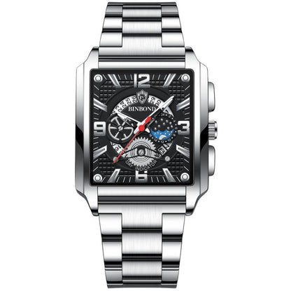 BINBONG B6575 Men Vintage Square Multifunctional Waterproof Luminous Quartz Watch, Black-Rose Gold-Black-Rose, Black-Black-Black-White, Black-Black-Black-Rose, Full Gold-Black, White-Black, Brown Leather-Rose Gold-Black, Black Leather-Rose Gold-Black