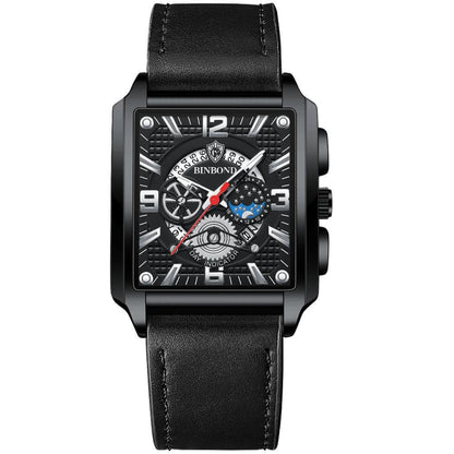 BINBONG B6575 Men Vintage Square Multifunctional Waterproof Luminous Quartz Watch, Black-Rose Gold-Black-Rose, Black-Black-Black-White, Black-Black-Black-Rose, Full Gold-Black, White-Black, Brown Leather-Rose Gold-Black, Black Leather-Rose Gold-Black