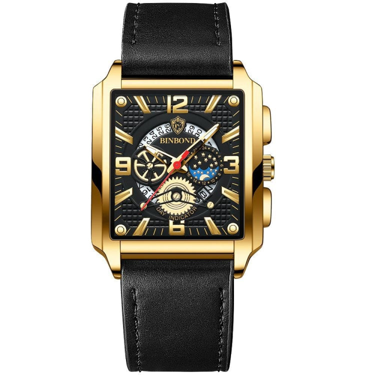 BINBONG B6575 Men Vintage Square Multifunctional Waterproof Luminous Quartz Watch, Black-Rose Gold-Black-Rose, Black-Black-Black-White, Black-Black-Black-Rose, Full Gold-Black, White-Black, Brown Leather-Rose Gold-Black, Black Leather-Rose Gold-Black