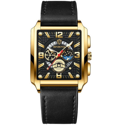 BINBONG B6575 Men Vintage Square Multifunctional Waterproof Luminous Quartz Watch, Black-Rose Gold-Black-Rose, Black-Black-Black-White, Black-Black-Black-Rose, Full Gold-Black, White-Black, Brown Leather-Rose Gold-Black, Black Leather-Rose Gold-Black