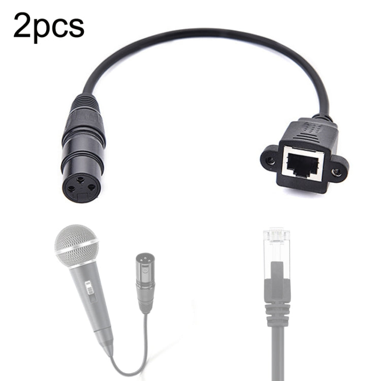 2pcs XLR 3 Pin Female To RJ45 Female Network Connector Adapter Converter Cable, 30cm