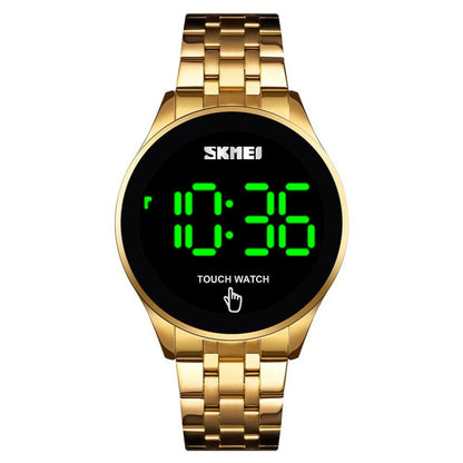 SKMEI 1579 Simple Touch Screen LED Luminous Stainless Steel Electronic Watch, Gold