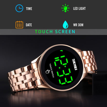 SKMEI 1579 Simple Touch Screen LED Luminous Stainless Steel Electronic Watch, Gold