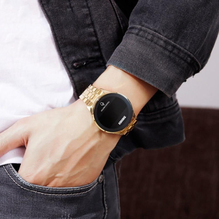 SKMEI 1579 Simple Touch Screen LED Luminous Stainless Steel Electronic Watch, Gold