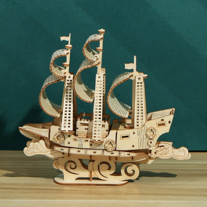 LG807 Ocean Sailboat 3D Wooden Puzzle Children Educational Toys DIY Handmade Ornaments, Ocean Sailboat