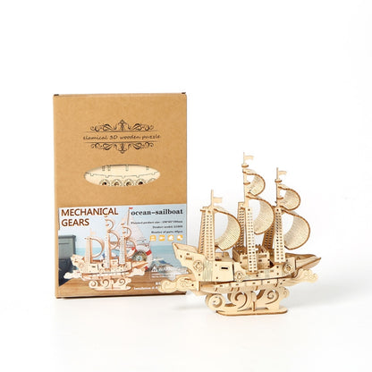 LG807 Ocean Sailboat 3D Wooden Puzzle Children Educational Toys DIY Handmade Ornaments, Ocean Sailboat