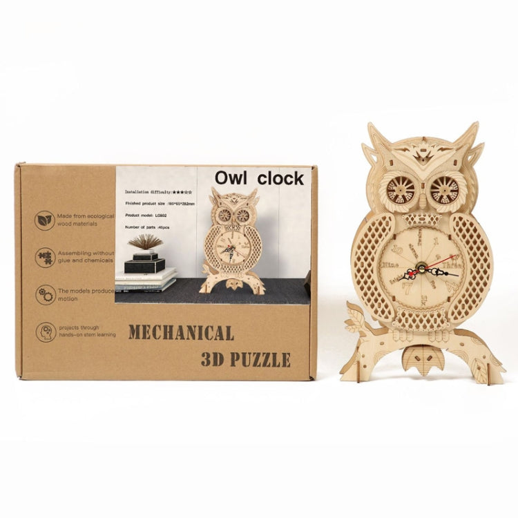 Owl Clock 3D Wooden Puzzle Toys DIY Handmade Ornaments, Owl Clock