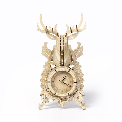 Elk Alarm Clock 3D Wooden Puzzle Toys DIY Handmade Ornaments, Elk Alarm Clock