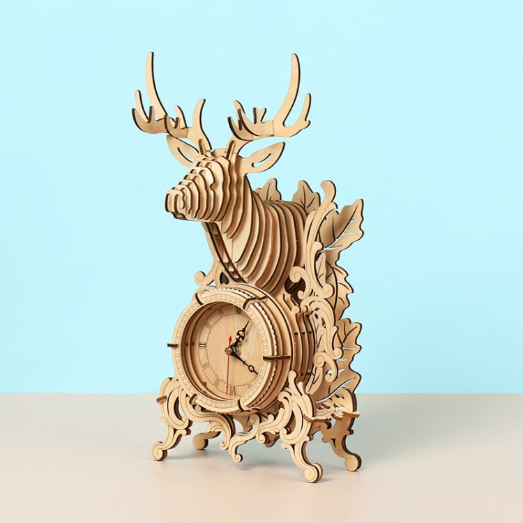 Elk Alarm Clock 3D Wooden Puzzle Toys DIY Handmade Ornaments, Elk Alarm Clock