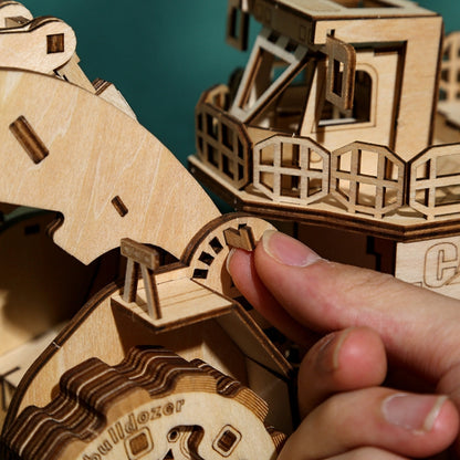 Bulldozer Construction Truck 3D Wooden Puzzle Toys DIY Handmade Ornaments, Bulldozer Construction Truck