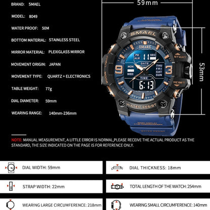 SMAEL 8049 Waterproof Sports Watch Men Multi-function Night Light Electronic Watch