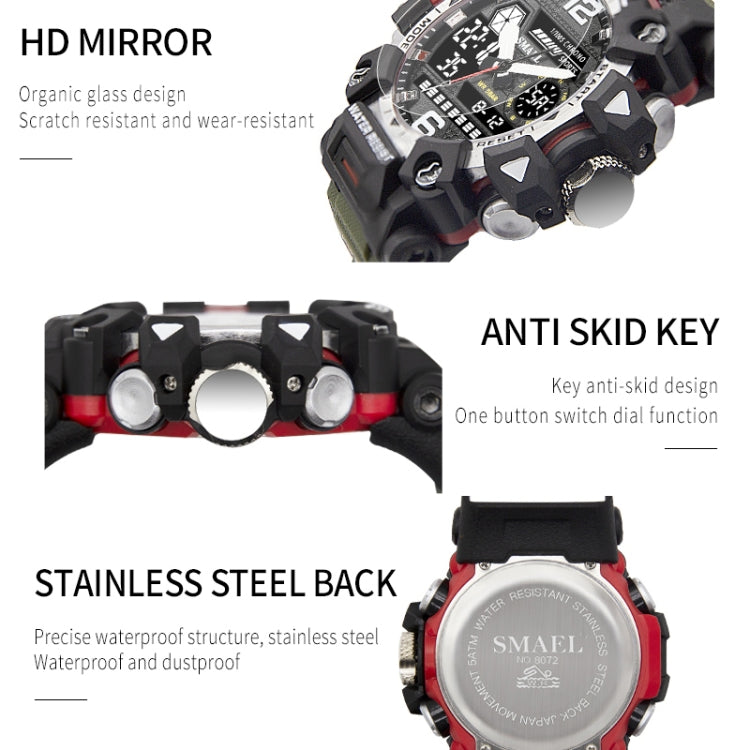SMAEL 8072 Alloy Outdoor Multifunctional Electronic Watch Men Dual Display Waterproof Watch