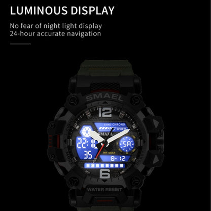 SMAEL 8072 Alloy Outdoor Multifunctional Electronic Watch Men Dual Display Waterproof Watch