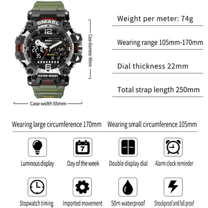 SMAEL 8072 Alloy Outdoor Multifunctional Electronic Watch Men Dual Display Waterproof Watch