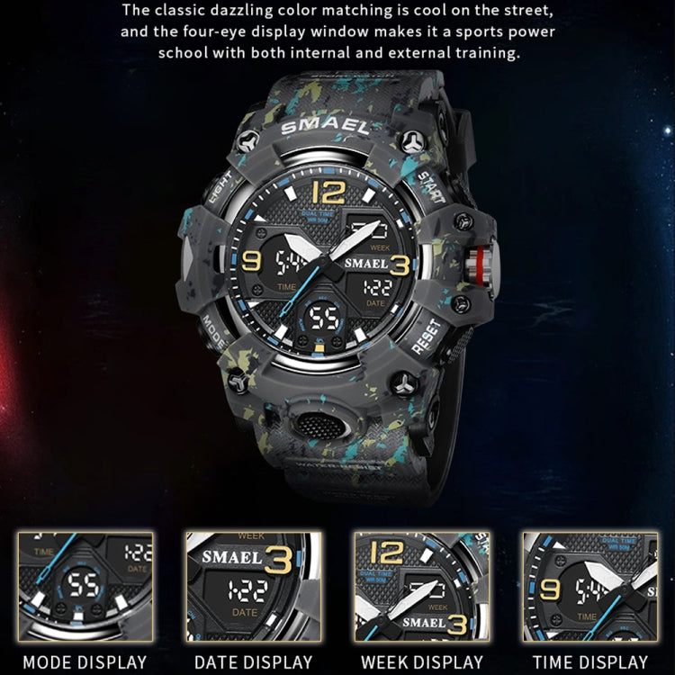 SMAEL 8008 Outdoor Waterproof Camouflage Sports Electronic Watch Luminous Multi-function Waist Watch, Camouflage Army Green, Camouflage White, Camouflage Black, Camouflage Gray, Camouflage Dark Green