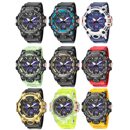 SMAEL 8008 Outdoor Sports Multifunctional Waterproof Luminous Men Watch, Red, Black, Orange, Fluorescent Green, Deep Blue, Grass Green, Black Gold, Rose Gold, Black Blue