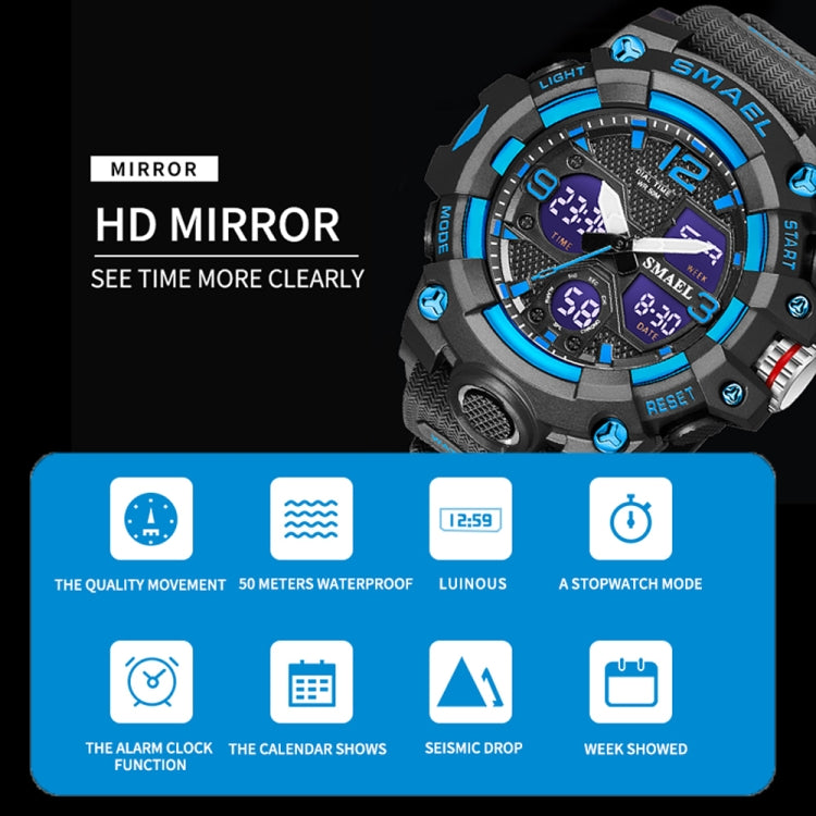 SMAEL 8008 Outdoor Sports Multifunctional Waterproof Luminous Men Watch, Red, Black, Orange, Fluorescent Green, Deep Blue, Grass Green, Black Gold, Rose Gold, Black Blue