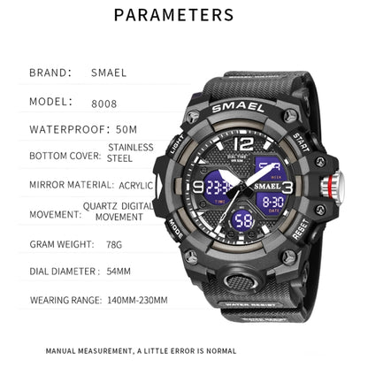 SMAEL 8008 Outdoor Sports Multifunctional Waterproof Luminous Men Watch, Red, Black, Orange, Fluorescent Green, Deep Blue, Grass Green, Black Gold, Rose Gold, Black Blue