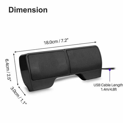 Mini Clip-On USB Stereo Speaker Soundbar for Notebook Laptop PC Desktop Tablet, Mini Clip-On
