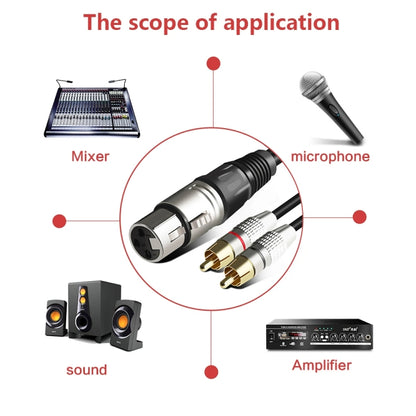 XLR Female To 2RCA Male Plug Stereo Audio Cable, Length:, 0.5m, 1m, 1.5m, 2m, 3m, 5m, 8m, 10m
