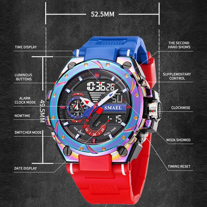 SMAEL 8060 Waterproof Sports Alloy Men Watch Luminous Display HD Mirror Watch