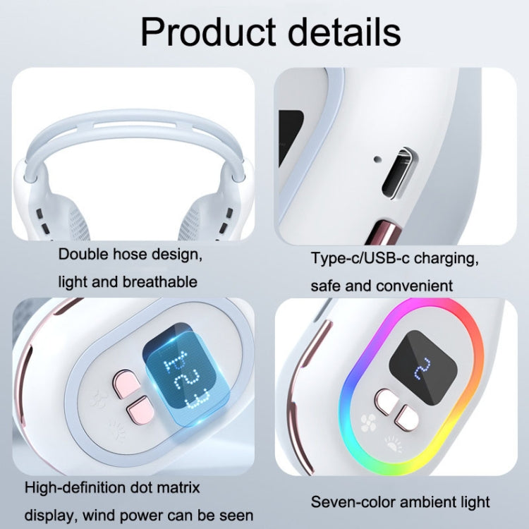 S57 Outdoor Sports RGB Hanging Neck Fan Folding Portable Mini Bladeless USB Fan, S57 Element White, S57 Mint Green, S57 Clove purple