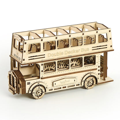 Double Decker Bus 3D Wooden Puzzle Toys DIY Handmade Ornaments, Double Decker Bus