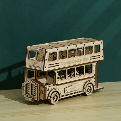 Double Decker Bus 3D Wooden Puzzle Toys DIY Handmade Ornaments, Double Decker Bus