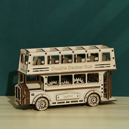 Double Decker Bus 3D Wooden Puzzle Toys DIY Handmade Ornaments, Double Decker Bus