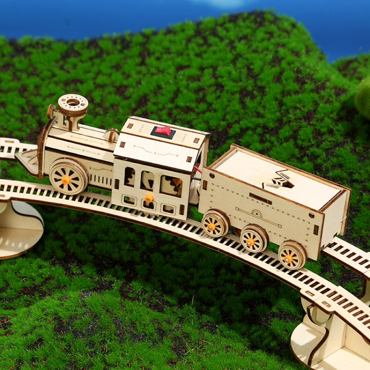 Electric Track Train 3D Wooden Puzzle Model DIY Handmade Ornaments, Electric Track Train