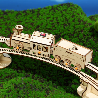 Electric Track Train 3D Wooden Puzzle Model DIY Handmade Ornaments, Electric Track Train
