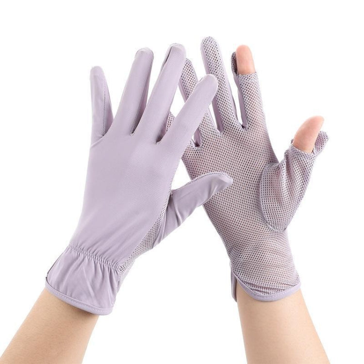 1pair Summer Sunscreen Breathable Thin Anti-ultraviolet Finger Fishing Ice Silk Gloves, Free Size