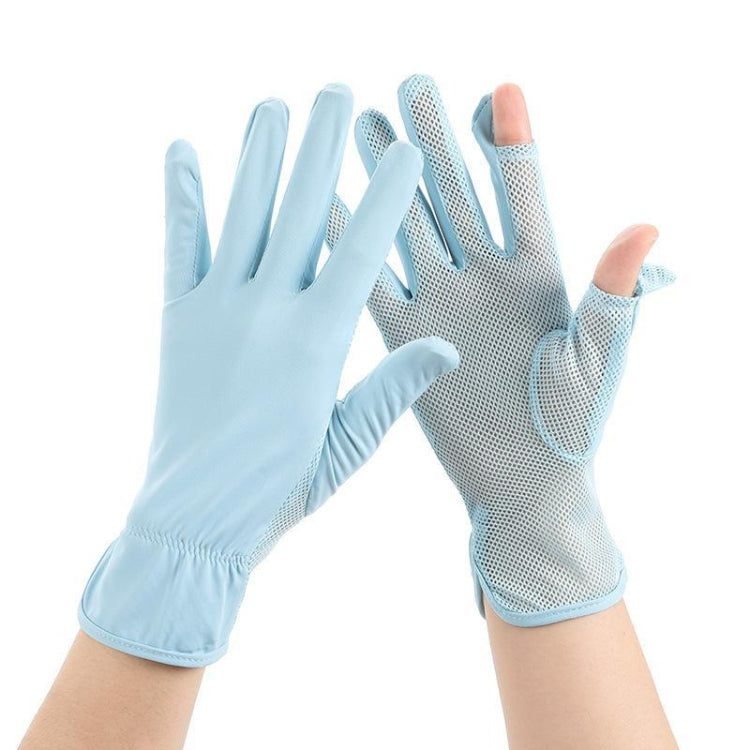 1pair Summer Sunscreen Breathable Thin Anti-ultraviolet Finger Fishing Ice Silk Gloves, Free Size
