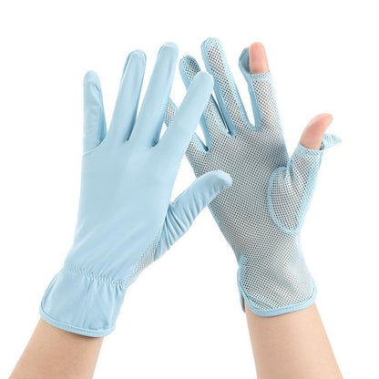 1pair Summer Sunscreen Breathable Thin Anti-ultraviolet Finger Fishing Ice Silk Gloves, Free Size